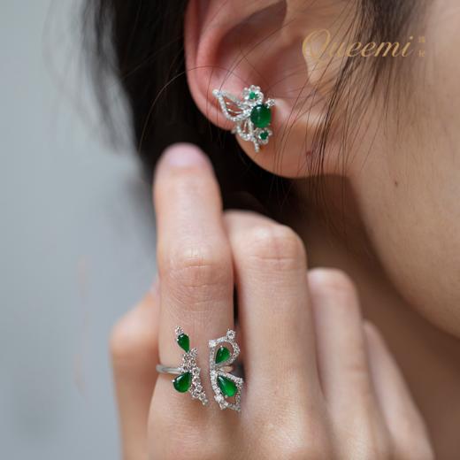 「蝶恋花」18K白翡翠耳夹 商品图0