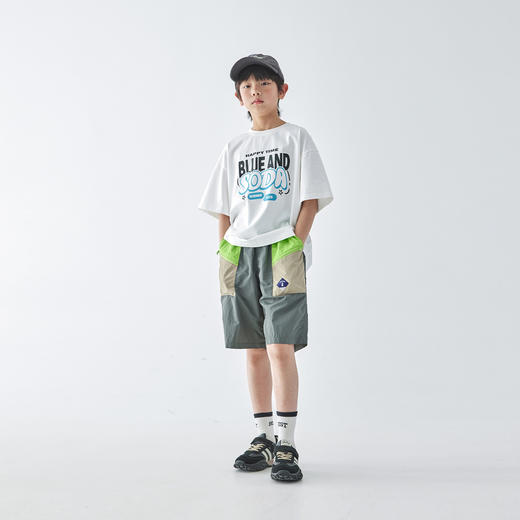 【代发】男童口袋拼接短裤 蓝汽水夏季款撞色中大童休闲宽松五分裤中灰 商品图1