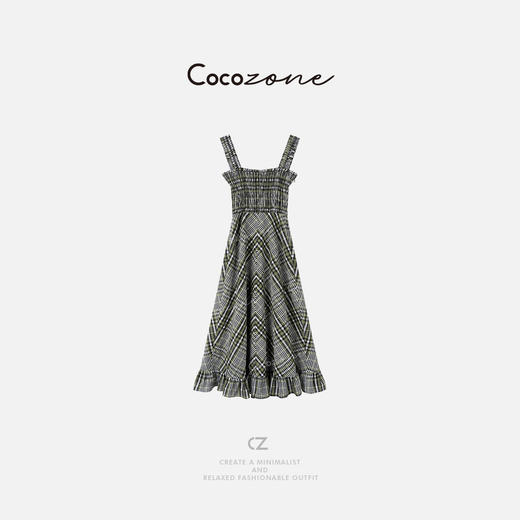 COCO ZONE 刘一一 25新款格纹百搭荷叶边吊带连衣裙ACD2A0364 商品图0