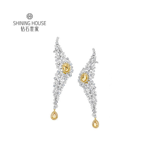 【蓝宝石项链耳饰套装】钻石世家 18K金蓝宝石镶钻项链 18K金蓝宝石镶钻耳饰 高级设计珠宝系列 每一颗宝石都是大自然的宝物，天然蓝宝石，明黄色，NGTC国检珠宝检测证书 商品图1