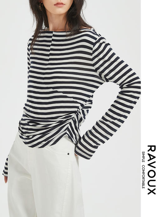 272109908一字肩条纹针织衫 商品图5