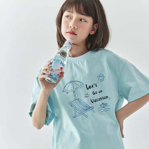 棵初2025夏季新款亲子中大女童海岛风印花短袖T恤宽松上衣 商品图3