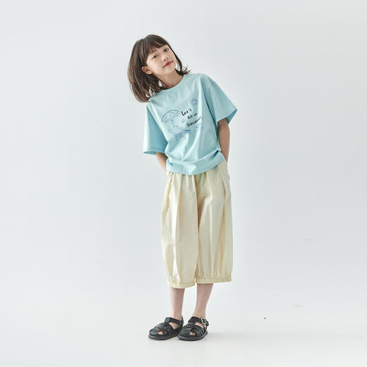 棵初2025夏季新款亲子中大女童海岛风印花短袖T恤宽松上衣 商品图1