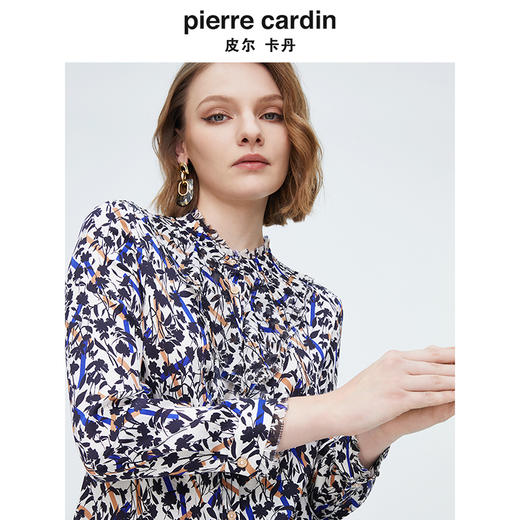 皮尔卡丹女装新款时尚印花荷叶领简约衬衫P4124B4012N3 商品图4