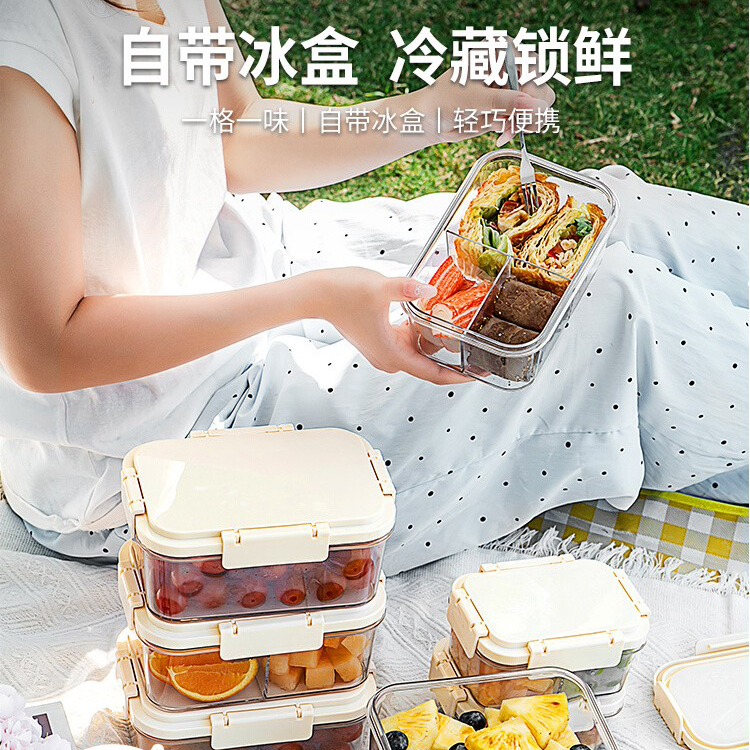 户外水果冰镇保鲜盒手提式便当盒塑料密封盒食品级家用冰箱收纳盒