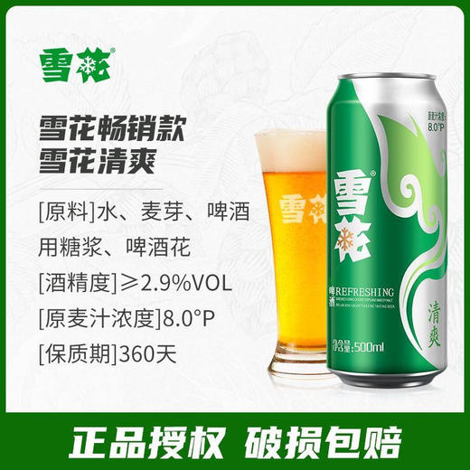 雪花啤酒清爽500ml*12罐正品听装经典黄啤口感【FY】 商品图4