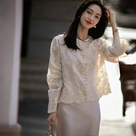 【繁华刺绣天丝上衣三件套】下摆波浪设计 优选天丝面料 重工花朵刺绣