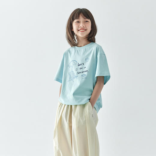 棵初2025夏季新款亲子中大女童海岛风印花短袖T恤宽松上衣 商品图2