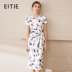【古典水墨晕染印花】EITIE爱特爱新中式收腰连衣裙2025夏季新款B2507660