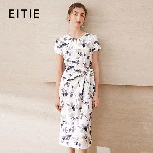 【古典水墨晕染印花】EITIE爱特爱新中式收腰连衣裙2025夏季新款B2507660 商品图0