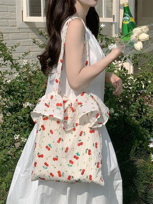 【YW】无忧购韩系ins小清新雪纺荷叶边单肩大容量手提托特包52202(截单后7-15天发货) 商品图4