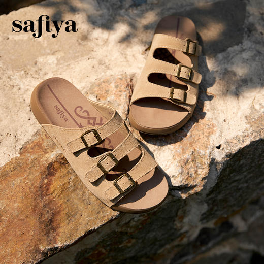 预售|Safiya/索菲娅2025露趾低跟休闲懒人外穿勃肯皮带扣一字拖鞋SFD2110355 商品图5