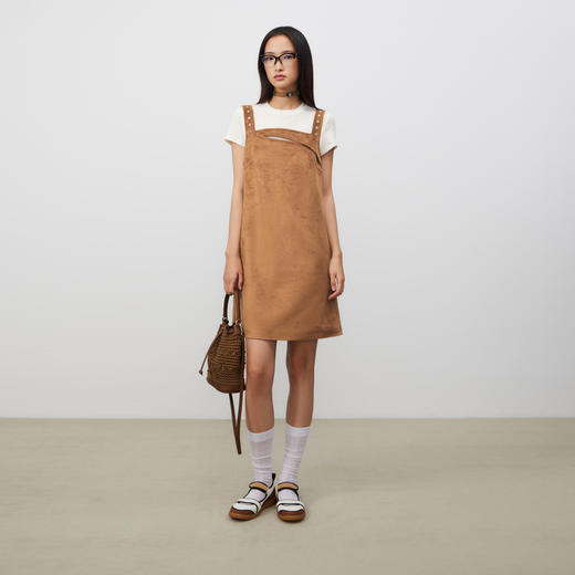 lost in echo2025春夏新款吊带仿麂皮绒复古时尚解构A字连衣裙女 商品图0