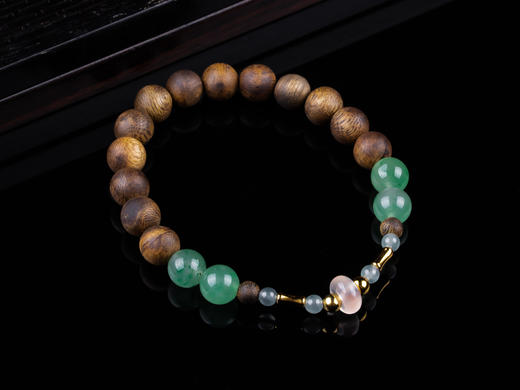 XY0226沉香+翡翠南红非洲翠银手串 商品图5