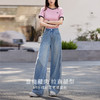 熙世界浅蓝色阔腿牛仔裤女夏季薄款2025年新款高腰宽松直筒长裤子 商品缩略图2