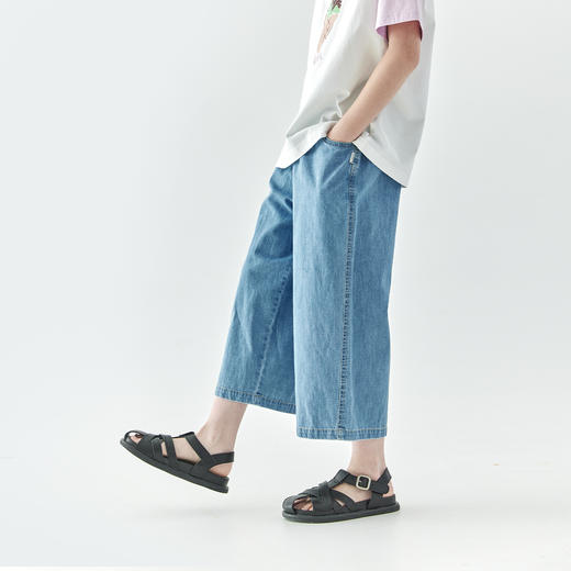 【代发】休闲牛仔裤九分裤 棵初夏季款亲子中大女童水洗蓝宽松休闲裤蓝色 商品图2