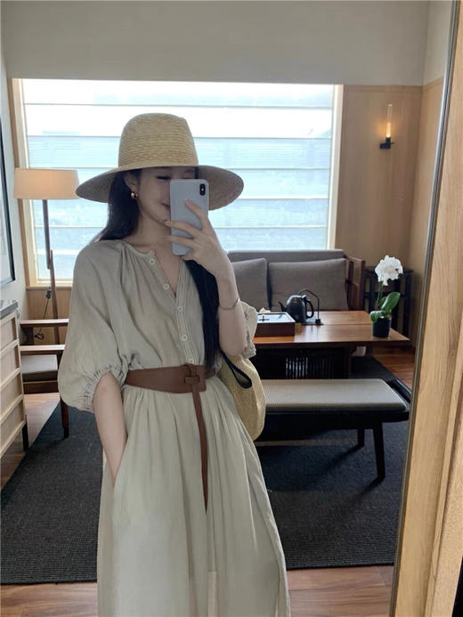 【GZ】无忧购韩系小众设计感海边度假风宽松气质连衣长裙+内搭背心套装(配腰带) 6757-5(截单后7天发货) 商品图2