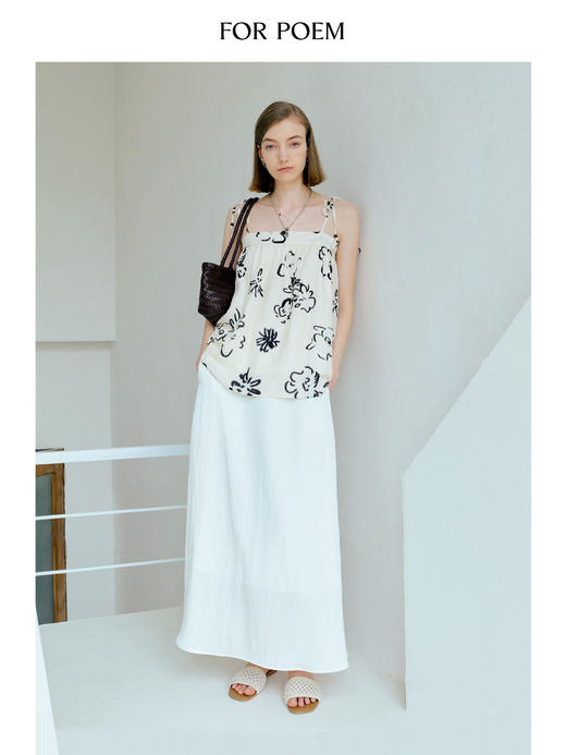 ForPoem 现货 25/SS原创设计亚麻夏日印花吊带上衣 商品图3