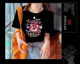 工厂直促价【100%棉】情侣（立体草莓熊-大图）柯式印花短袖T恤-喜出