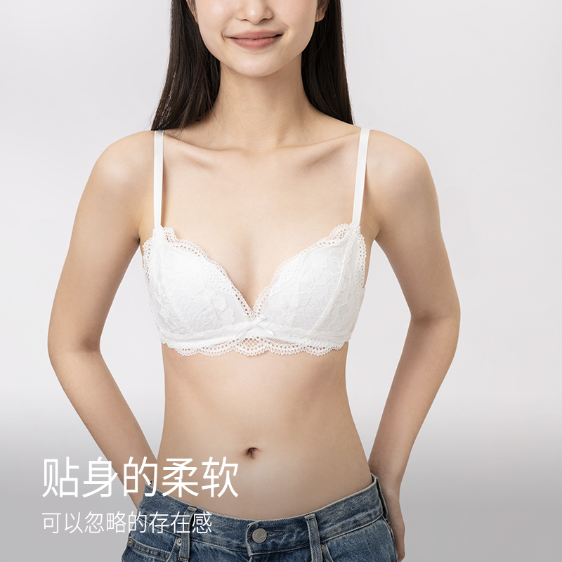 靴下物蕾丝内衣小胸聚拢白色性感内衣女薄款文胸大胸显小少女文胸