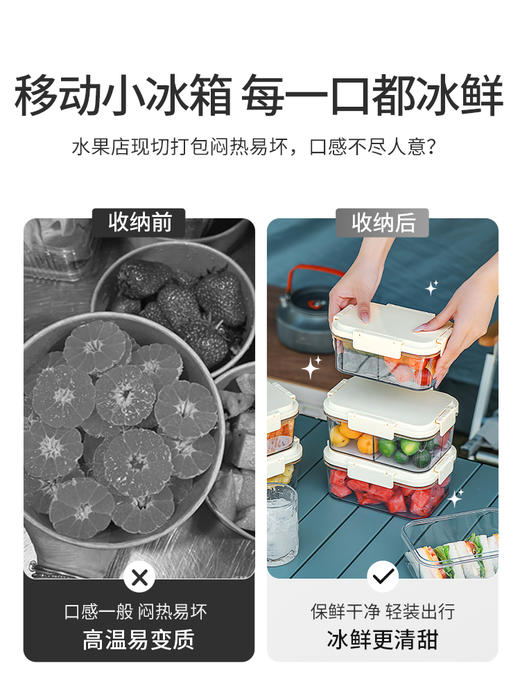 户外水果冰镇保鲜盒手提式便当盒塑料密封盒食品级家用冰箱收纳盒 商品图1