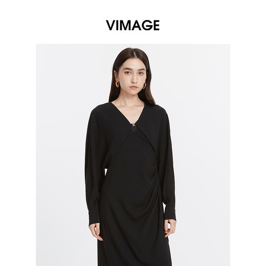 VIMAGE纬漫纪简约搭扣灯笼袖显瘦黑色百搭小外搭上衣秋季新款V2009603 商品图0