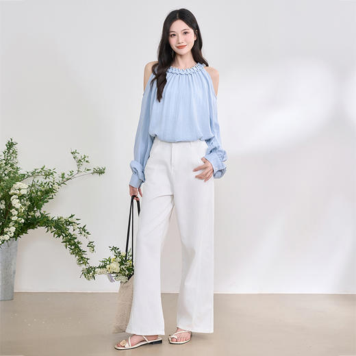 【限时秒杀】西遇露肩挂脖衬衫女夏季新款薄款衬衣泡泡袖法式长袖上衣Y0050481 商品图1