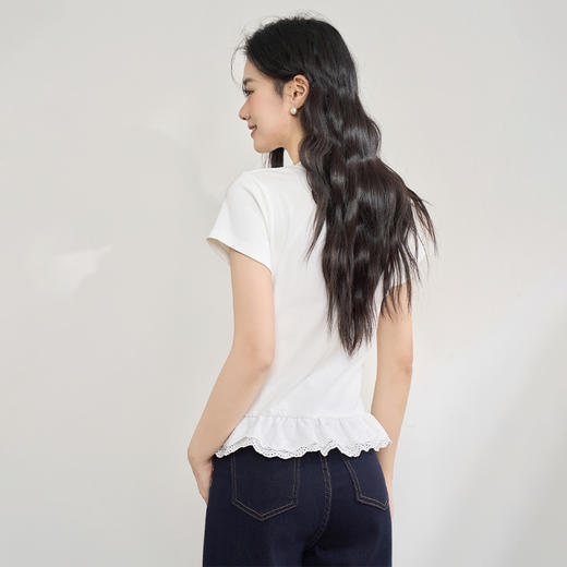 【芭蕾风花边】蕾丝拼接短袖T恤女夏季减龄显瘦短款上衣V0050777 商品图4
