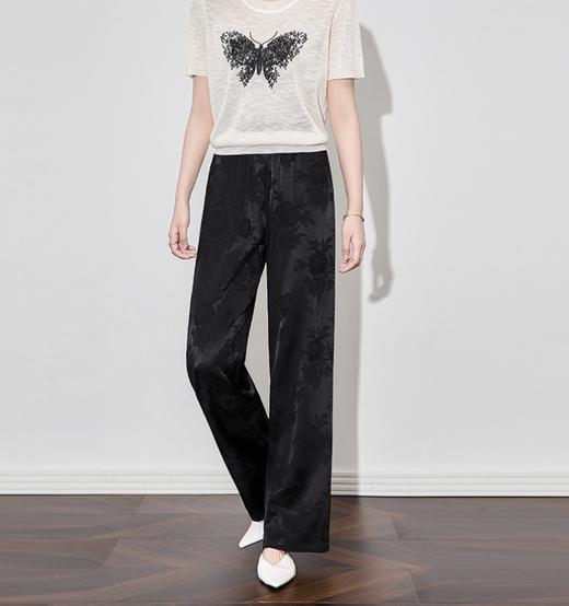 【高货wl】全新升级【铂金会员247/天猫329/差价82】(13739) 洛诗琳25高级感新中式提花醋酸缎宽松暗纹通勤高腰阔腿裤 商品图0