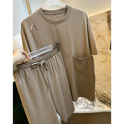 官网1280！棉盖丝经典圆领高弹男士短袖短裤睡衣套装 宽松休闲可外穿家居服 商品图7