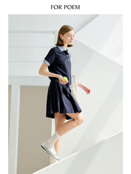 ForPoem 现货 25/SS原创设计凉感抗菌珠地短袖格子POLO百褶连衣裙 商品图1