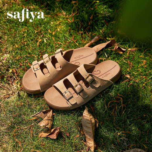 预售|Safiya/索菲娅2025露趾低跟休闲懒人外穿勃肯皮带扣一字拖鞋SFD2110355 商品图6