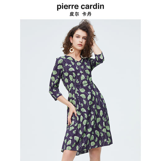 皮尔卡丹女装新款清新淡雅印花修身连衣裙P4125E4030G3 商品图4