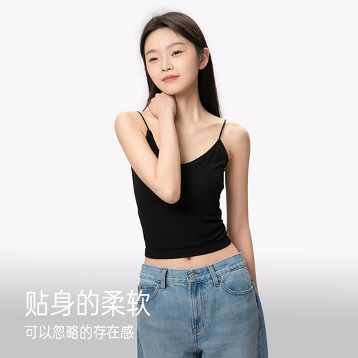 靴下物黑色细肩带美背吊带文胸一体带胸垫女夏季薄款内搭打底背心 商品图0