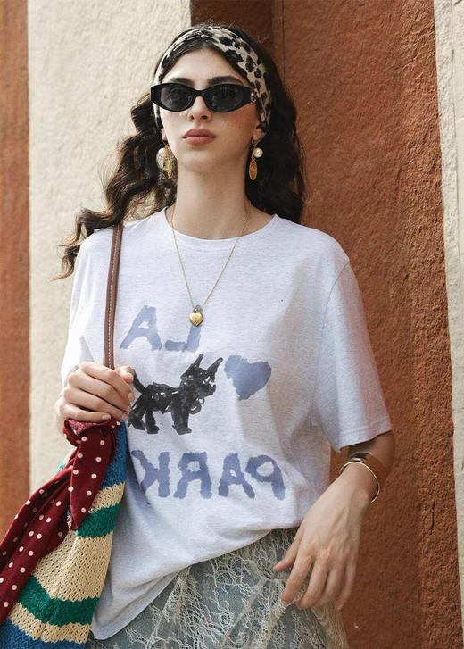 直发【2247】韩国出口订单~ LA Park 趣味松弛！修狗云柔精梳棉针织T恤 商品图6