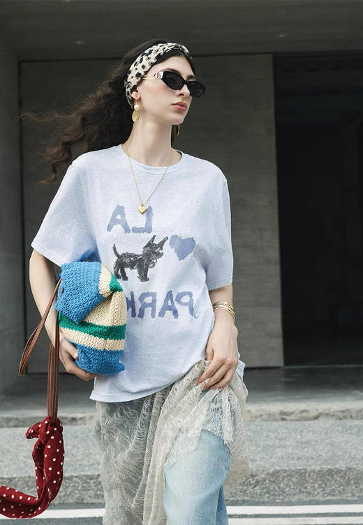 直发【2247】韩国出口订单~ LA Park 趣味松弛！修狗云柔精梳棉针织T恤 商品图5