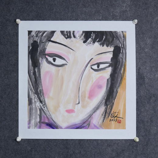 许固令《脸谱之十七》国画原作53CM*53CM 手绘宣纸脸谱系列斗方作品【GH0496】 商品图5