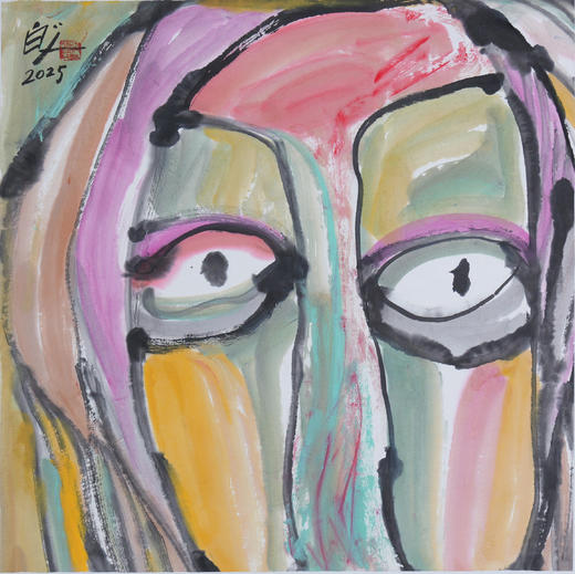 许固令《脸谱之十九》国画原作53CM*53CM 手绘宣纸脸谱系列斗方作品【GH0498】 商品图1