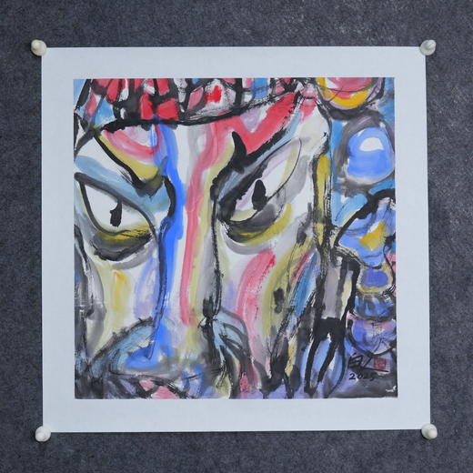 许固令《脸谱之二十三》国画原作53CM*53CM 手绘宣纸脸谱系列斗方作品【GH0502】 商品图5