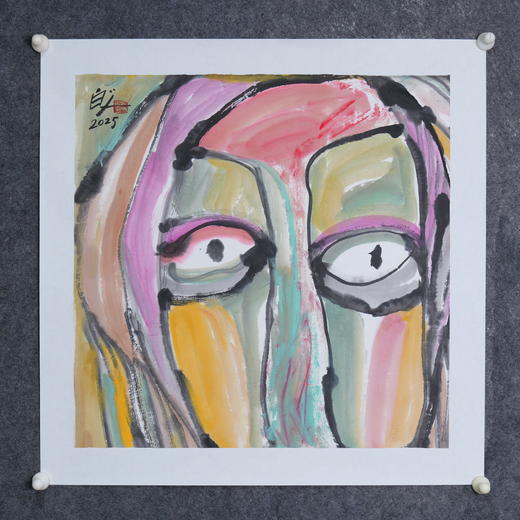 许固令《脸谱之十九》国画原作53CM*53CM 手绘宣纸脸谱系列斗方作品【GH0498】 商品图5