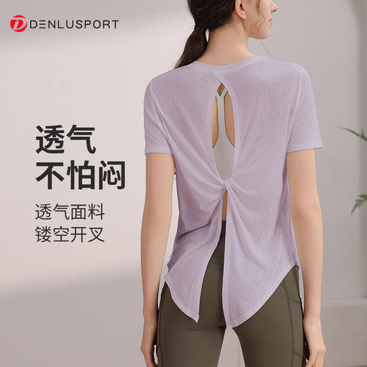 DENLUS瑜伽服上衣女夏薄款速干普拉提训练健身短袖运动罩衫 DY66179 商品图0