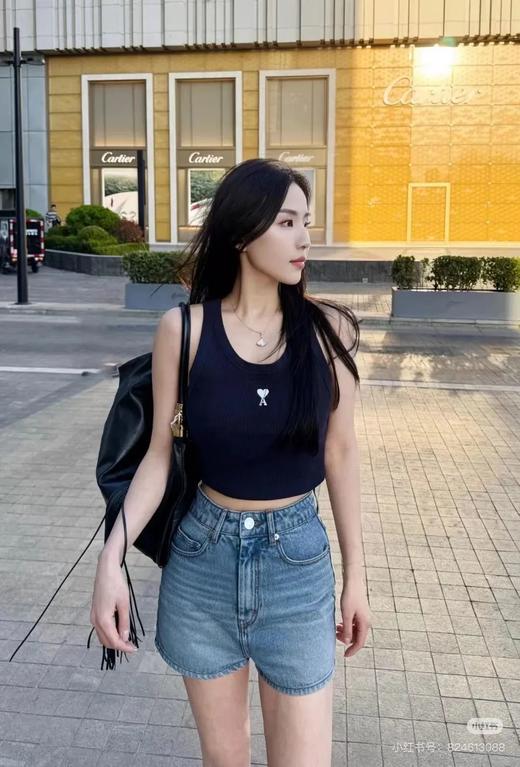 AMl小爱心刺绣高弹力罗纹针织背心 商品图3