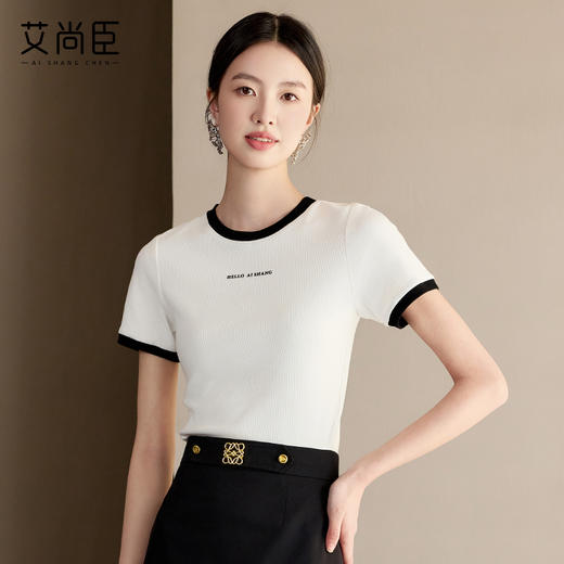 艾尚臣白色T恤女夏日超好看上衣2025新款显瘦修身圆领白T百搭通勤 商品图4