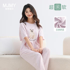 美季美优女士猫咪短袖长裤套装