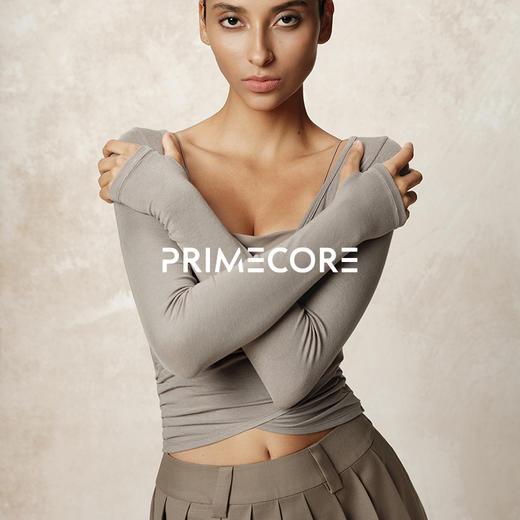 PRIMECORE 抓褶式运动上衣V领休闲修身显瘦长袖 商品图3