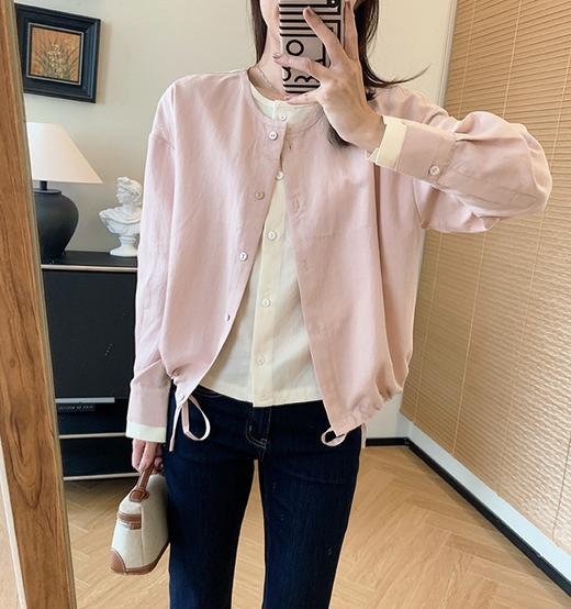 春夏砂洗天丝混纺撞色双门襟假两件宽松休闲外套 商品图7