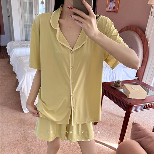 【冰皮睡衣套装】夏季凉感柔滑家居服 带兜翻领睡衣 商品图2