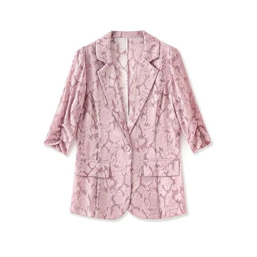 【高货wl】全新升级【铂金会员330/天猫449/差价119】(10236) 洛诗琳轻奢剪花浮雕人丝七分袖小西装通勤修身高品质外套 商品图4