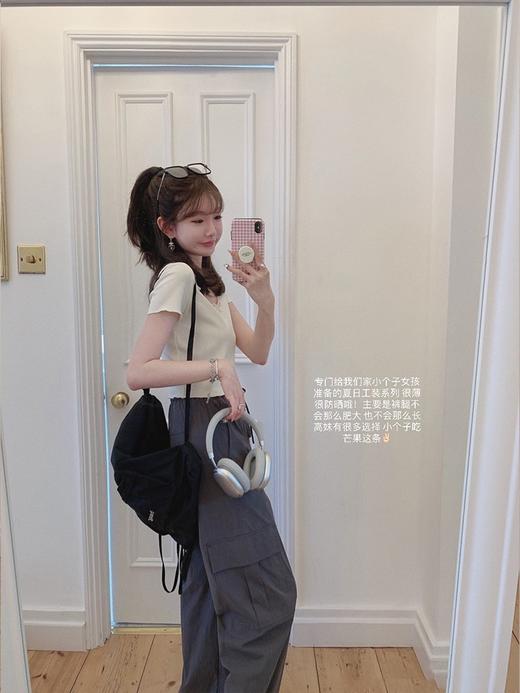 金蘑菇菇 妮妮的常服 / 芭蕾少女也爱工装 薄款松紧腰甜酷工装裤 商品图5