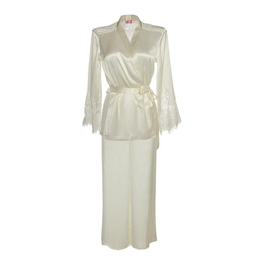 微喇袖背部蕾丝设计 真丝长袖长裤套装 T221016 商品图5